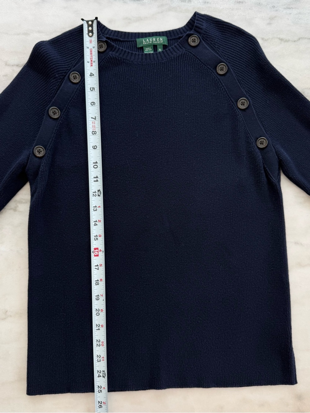 Lauren Ralph Lauren Navy Knit Sweater Button Shoulder Crewneck Women Size XL - Picture 5 of 11